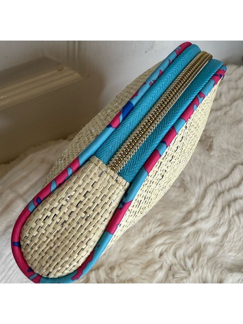 BEBE COSMETIC BAG SEMI CIRCULAR WITH BLUE AND PINK TRIM - Picture 2 of 11
